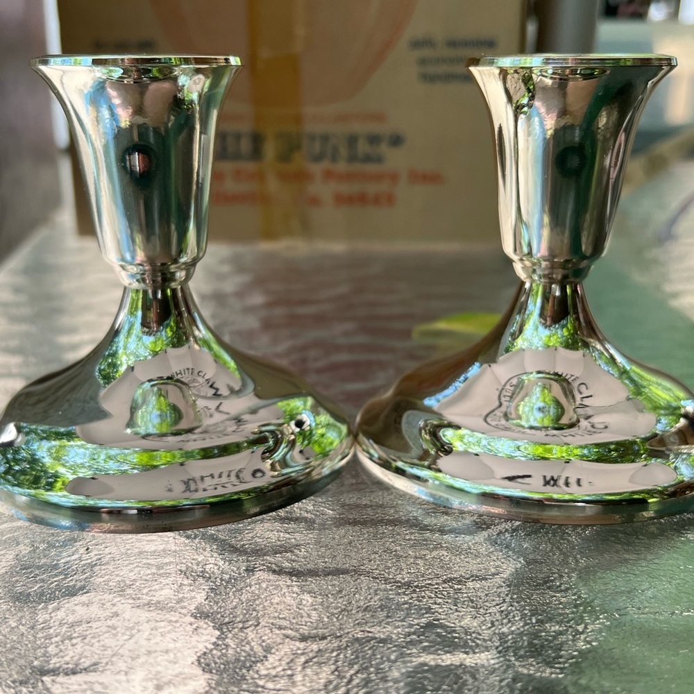 Candlestick Holders Pair Tarnish Resistant Silver‎ Plated Taper Tabletop